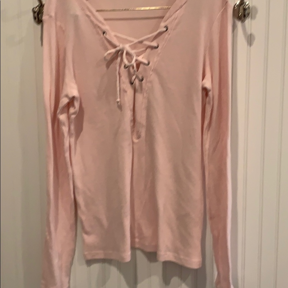 NWOT MICHAEL STARS PINK WAFFLE WEAVE TOP!